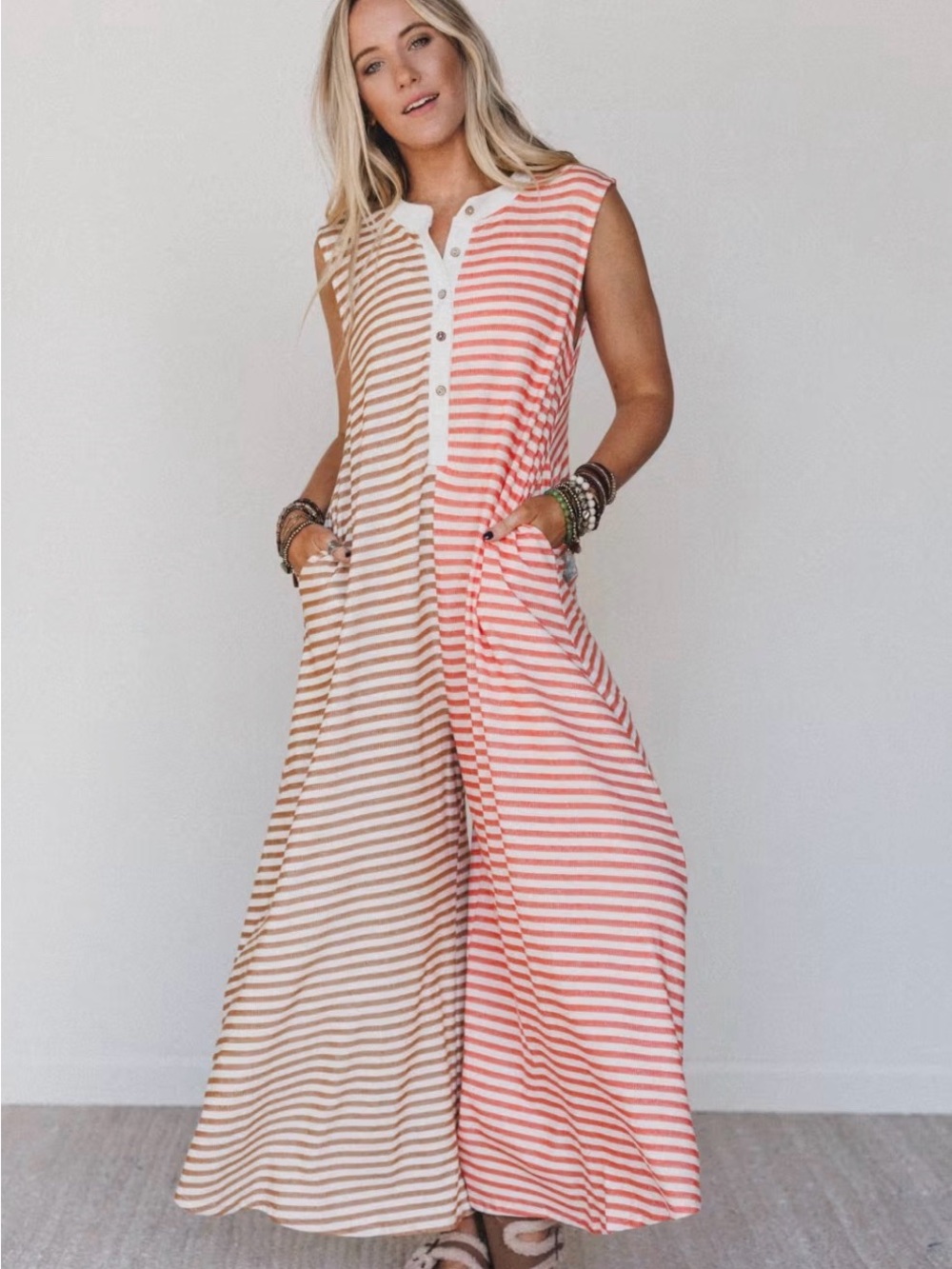 Daphne Striped Wide Leg Jumpsuit
Color: Coral Multi